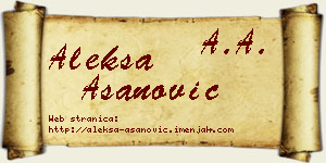 Aleksa Asanović vizit kartica